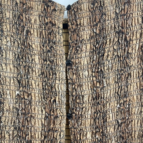Ganni Long Sleeve Smocked Dress Light Brown Snakeskin Print Size 38 Us Size 6 - Picture 8 of 13